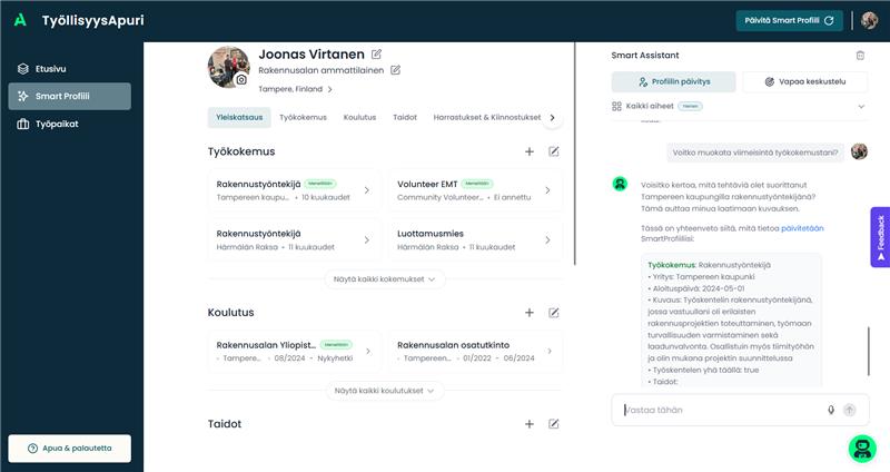 Kuva TyöllisyysApurin käyttöliittymästä
