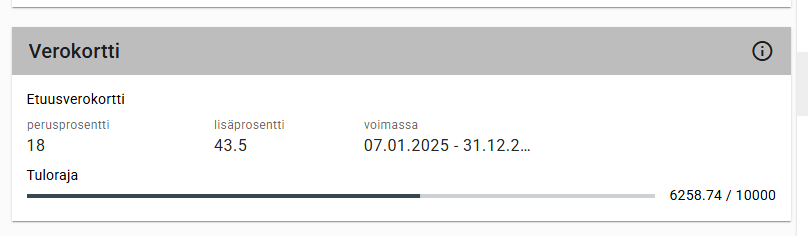Kuva, jossa esimerkki, miten verokortin tiedot näkyvät eAsioinnissa