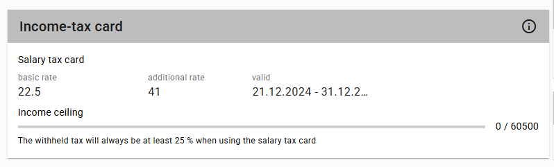 Your tax card details are shown on the left-hand side of the page.